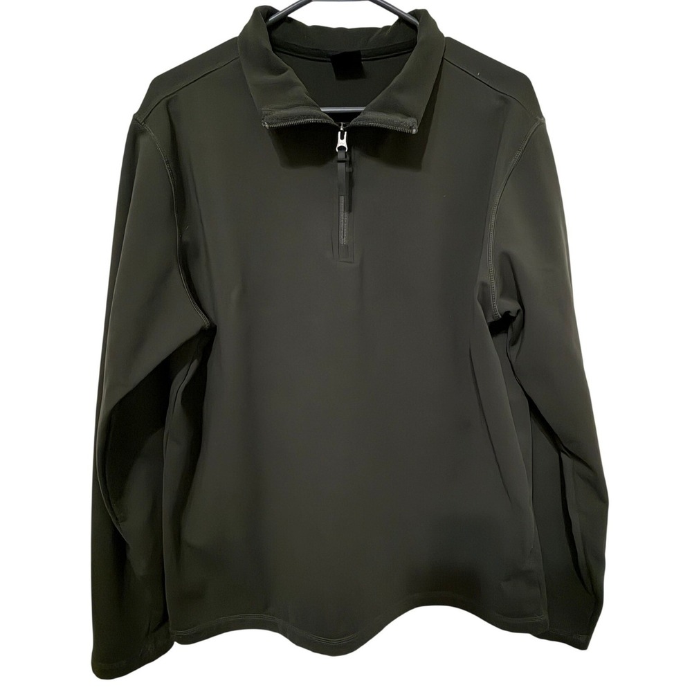 32 Degrees Heat Mens Quarter Zip Pullover Fleece Lined Shirt Olive Green Medium